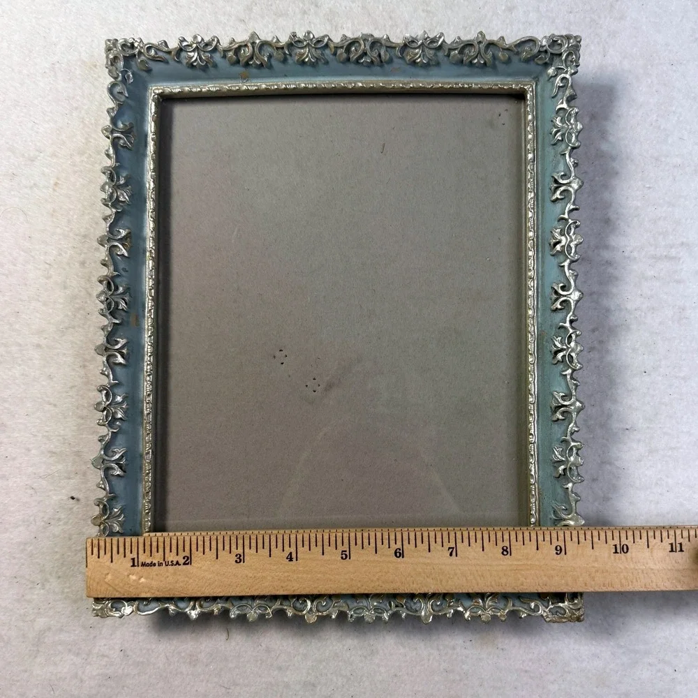 Vintage Ornate Filigree Picture Frame Blue Silver 8x10